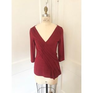 Red Anthropologie tee with pleated detail